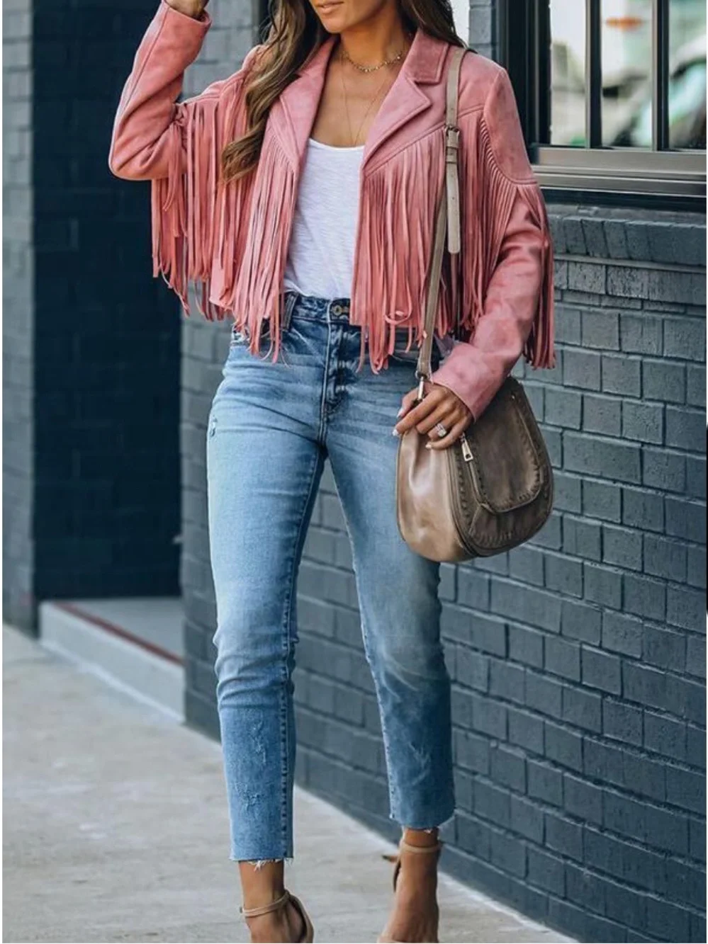 Fringe faux Suede Jacket - Pink women